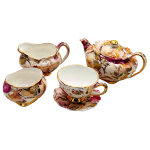HANDPAINTED FLORAL MINIATURE TEA SET WITH 24 KARAT GOLD TRIM