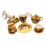 HANDPAINTED MINIATURE TEA SET W/ FRUIT PATTERN AND 24KARAT GOLD TRIM