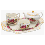 HANDPAINTED DORSET ROSE MINIATURE TEA SET WITH 24 KARAT GOLD TRIM